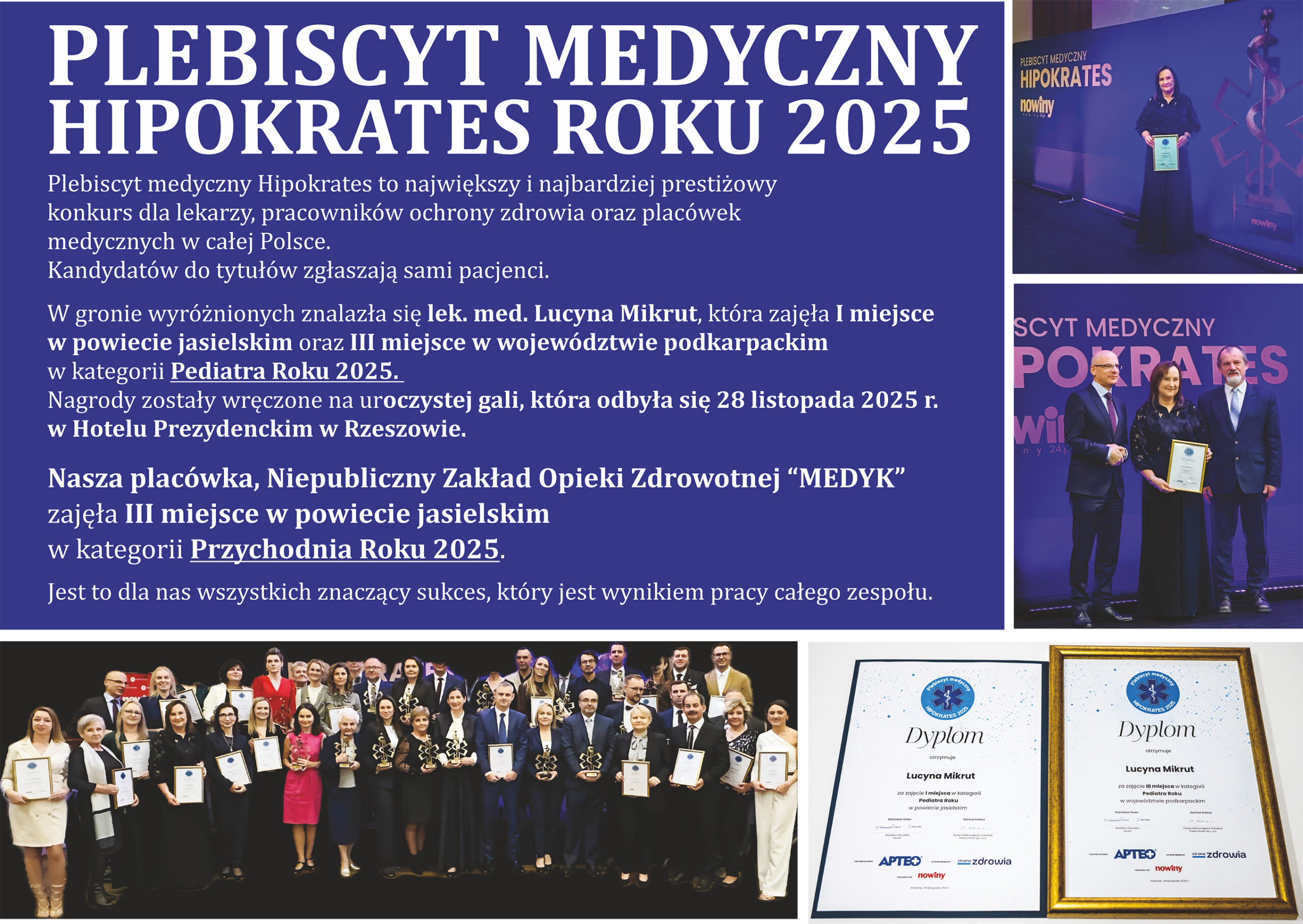 Sukces NZOZ „MEDYK” w Plebiscycie Medycznym Hipokrates Roku 2025
